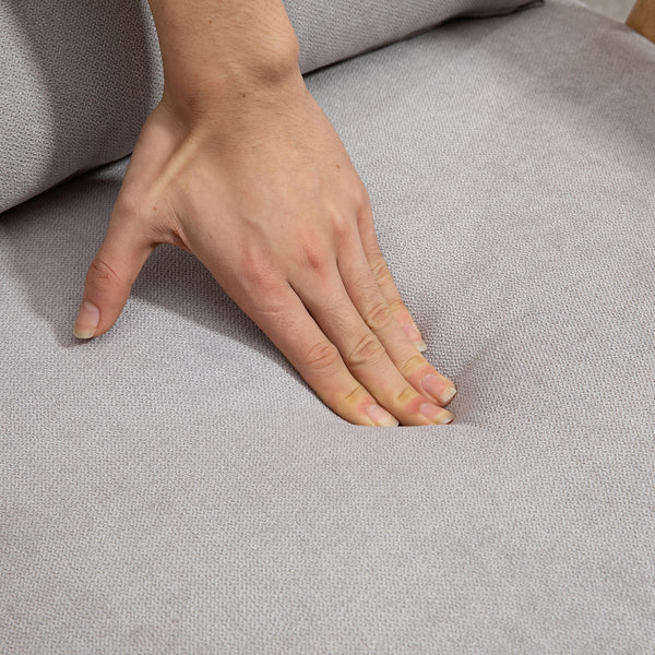 Upholstered armchair with rubberwood frame, grey