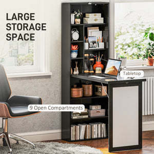 Foldable convertible desk with whiteboard and side shelf, black