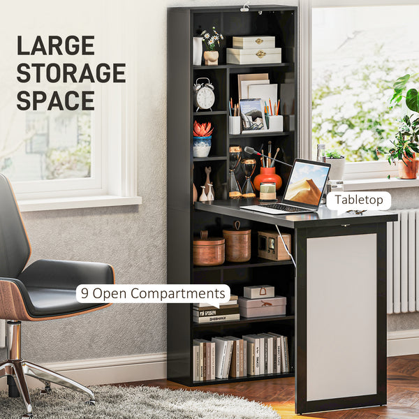 Foldable convertible desk with whiteboard and side shelf, black