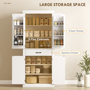 Country Style Storage Cabinet with 4 Barn Doors, White