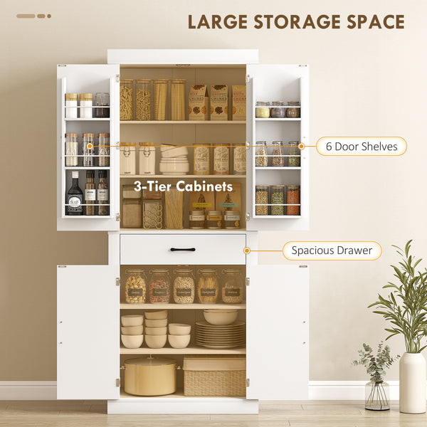 Country Style Storage Cabinet with 4 Barn Doors, White