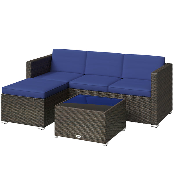 3-piece patio furniture set with cushions, woven PE rattan with glass coffee table