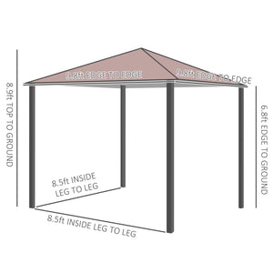 10x10ft Steel Garden Gazebo Patio Canopy Outdoor Event Party Tent Backyard Sun Shelter with Curtain Coffee