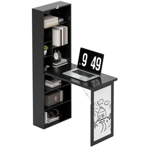 Foldable convertible desk with whiteboard and side shelf, black