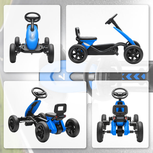Pedal go-kart with silent EVA wheels, blue