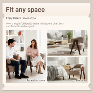 Sherpa Fleece Accent Chair with Solid Wood Legs, Light Brown