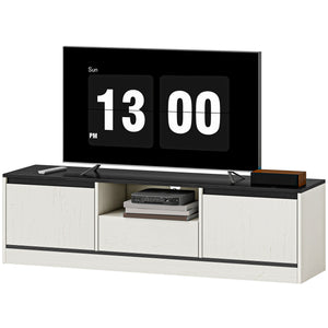TV stand for 55-60 inch TVs with cupboards, shelf and drawer, white