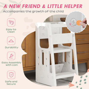 Toddler Stool, 2 Steps with Adjustable Platform, White