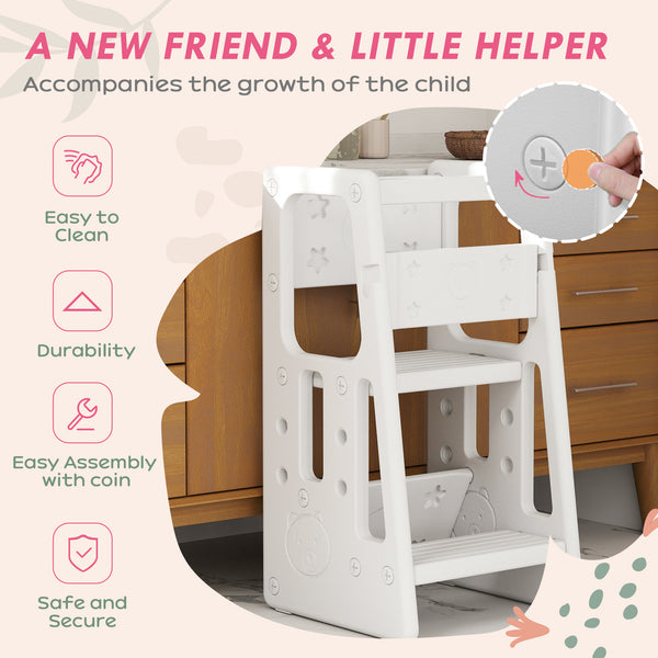 Toddler Stool, 2 Steps with Adjustable Platform, White