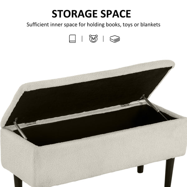 Modern storage bench with lambswool upholstery, cream white