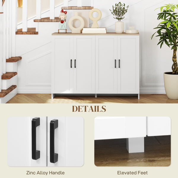 Modern sideboard with 4 doors and adjustable shelves, for dining room, white