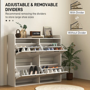 Shoe cabinet with 4 drop-down drawers, adjustable shelves for 16 pairs, white oak