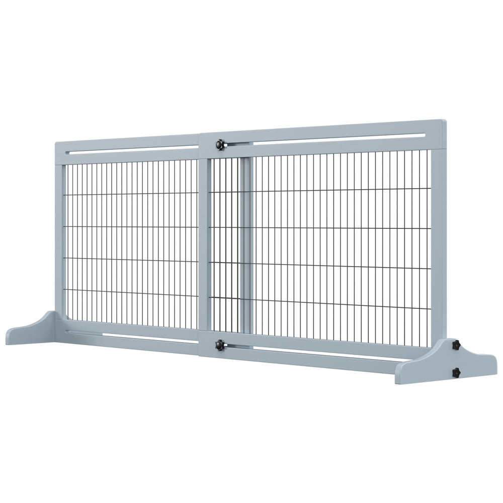 Freestanding Wooden Pet Gate, Grey-Blue