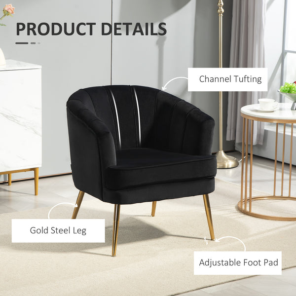 Modern fabric accent chair with gold metal legs, black