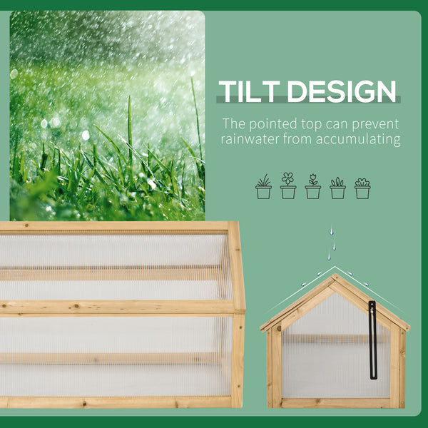 Portable raised wooden garden greenhouse with hinged lid