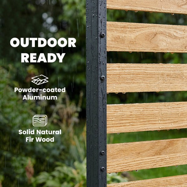 Partition panel, no-dig, with fir wood boards and aluminum posts