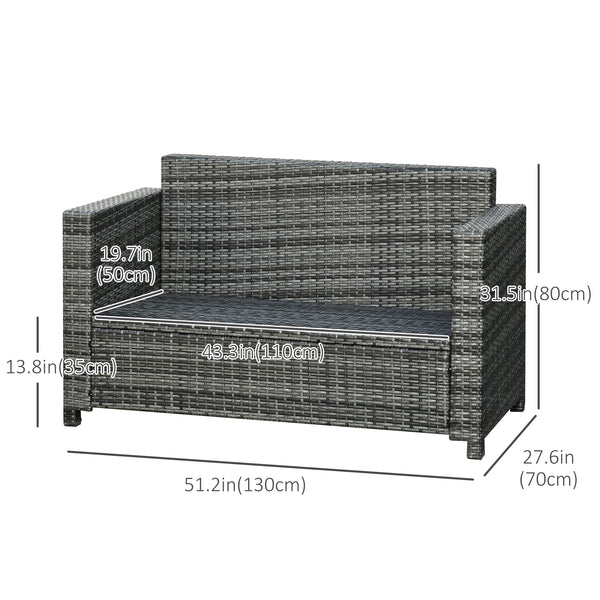 Luxury two-seater resin wicker sofa with cushion, grey