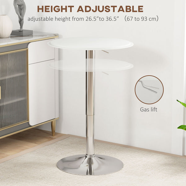 Modern round bar table with a wooden top covered in faux leather, white