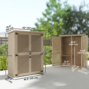 Wooden garden shed with waterproof asphalt roof, shelves, natural color