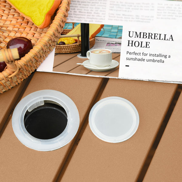 Square synthetic rattan table with parasol hole, can be used as an umbrella stand, brown