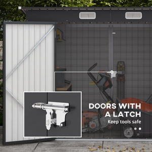 Grey galvanized garden shed with double door and 2 vents