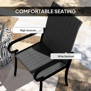 Set of 2 synthetic rattan dining chairs with steel frame, black