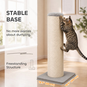 Cat scratching post in sisal, 30 in, light grey and beige