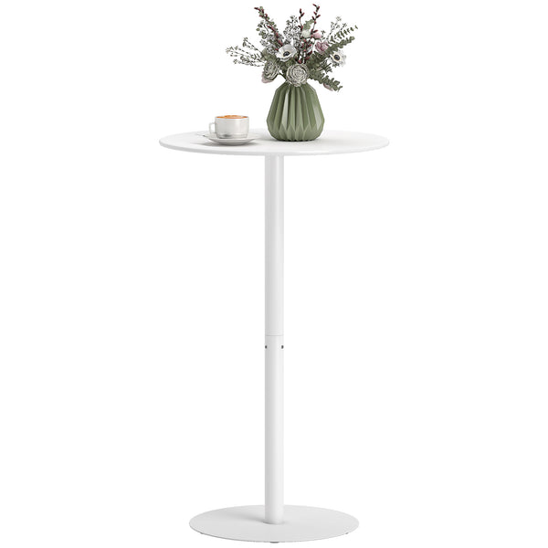 Modern round bar table with steel frame, white