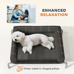 Raised dog bed with breathable mesh, removable and water-resistant cushions, black