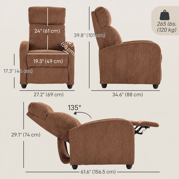 Corduroy recliner, brown