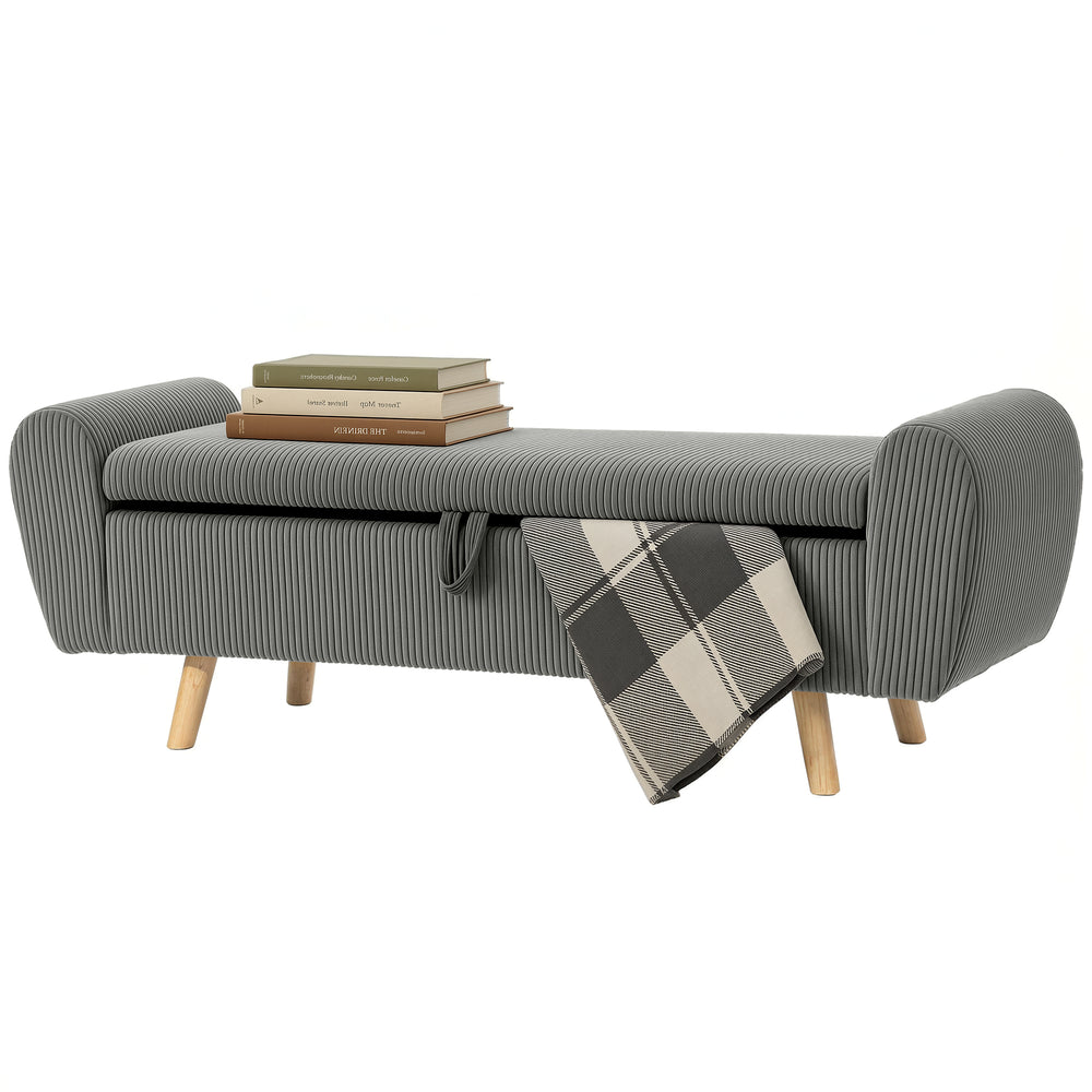 59" Corduroy Storage Bench, Dark Gray