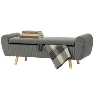 59" Corduroy Storage Bench, Dark Gray