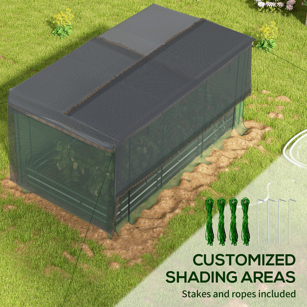 Raised galvanized steel planter with growing cage and shade cloth