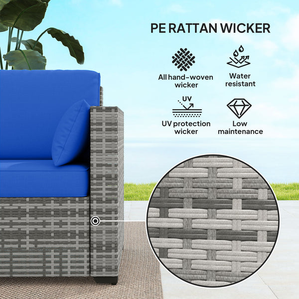 3-seater PE rattan outdoor sofa with cushions, blue