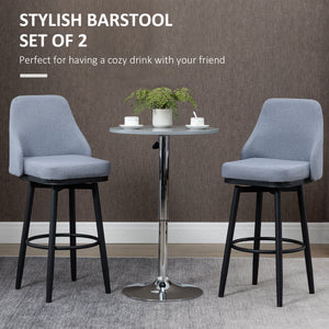 Set of 2 Light Grey Modern Design 360° Swivel Bar Stools with Footrest and Steel Legs