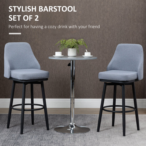 Set of 2 Light Grey Modern Design 360° Swivel Bar Stools with Footrest and Steel Legs