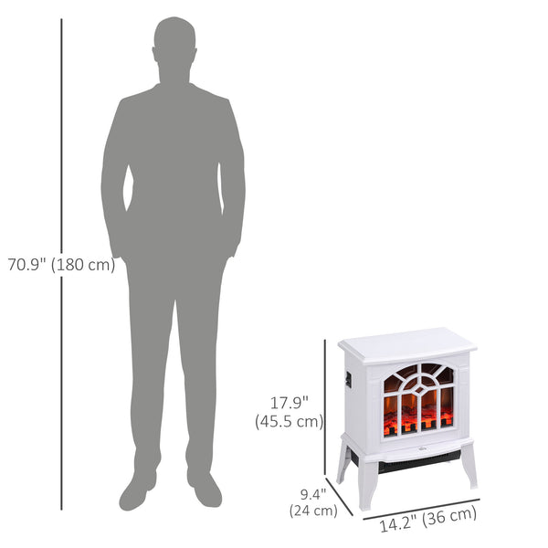 White freestanding fireplace stove with realistic flame 750W/1500W