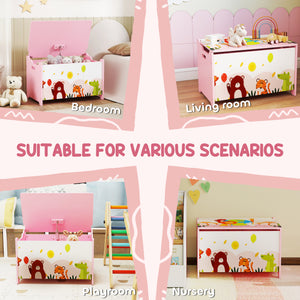 Storage chest with lid and safety hinges, pink