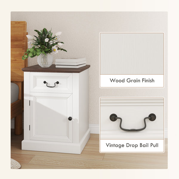 Set of 2 side tables with drawer and cupboard, white.