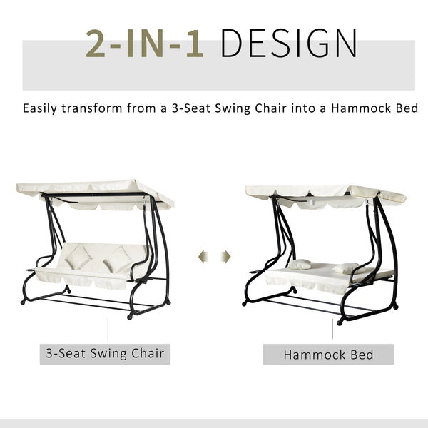 3-seater swing convertible into a padded bed with canopy and pillow