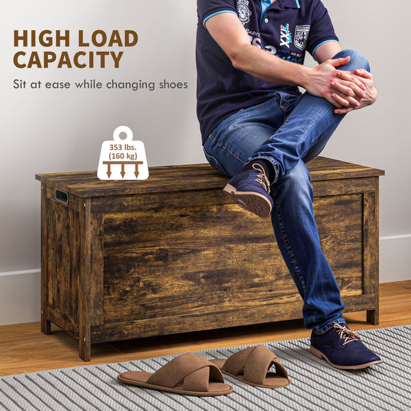 Storage chest with 2 safety hinges, rustic brown