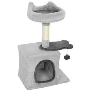 71 cm cat tree with soft bed, comfortable den, scratching post and hanging ball, light grey
