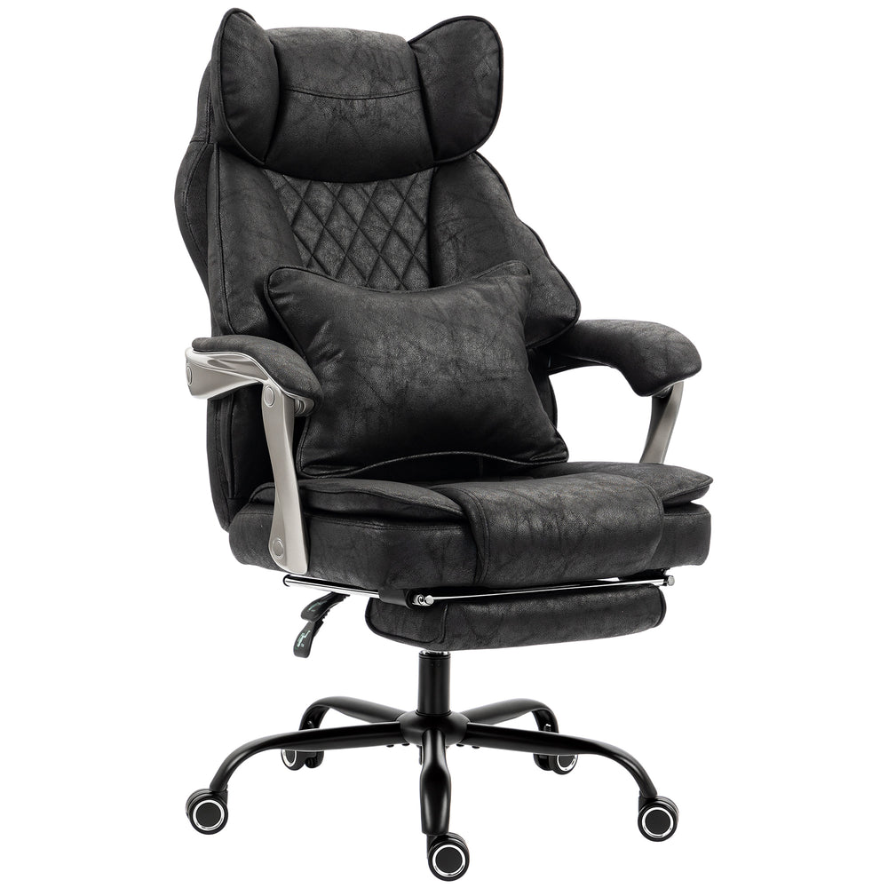 Oversized ergonomic office chair with footrest and 135° reclining backrest, black