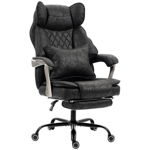 Oversized ergonomic office chair with footrest and 135° reclining backrest, black