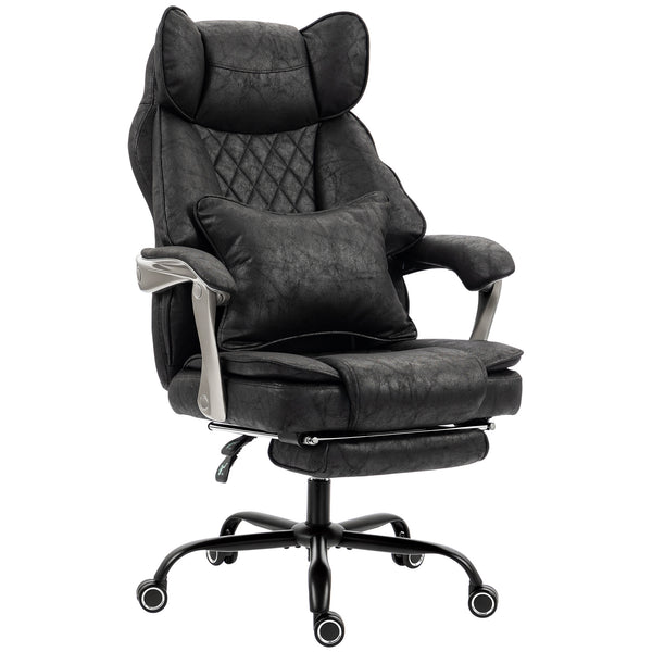 Oversized ergonomic office chair with footrest and 135° reclining backrest, black