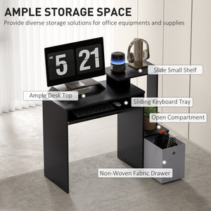 Computer desk with sliding keyboard tray, black