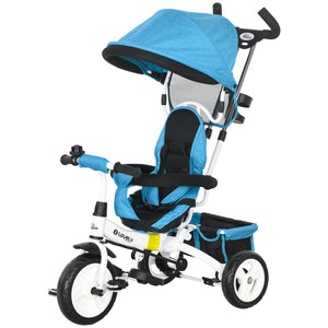 6 in 1 Tricycle with Basket, Canopy, 5-Point Safety Harness, Blue