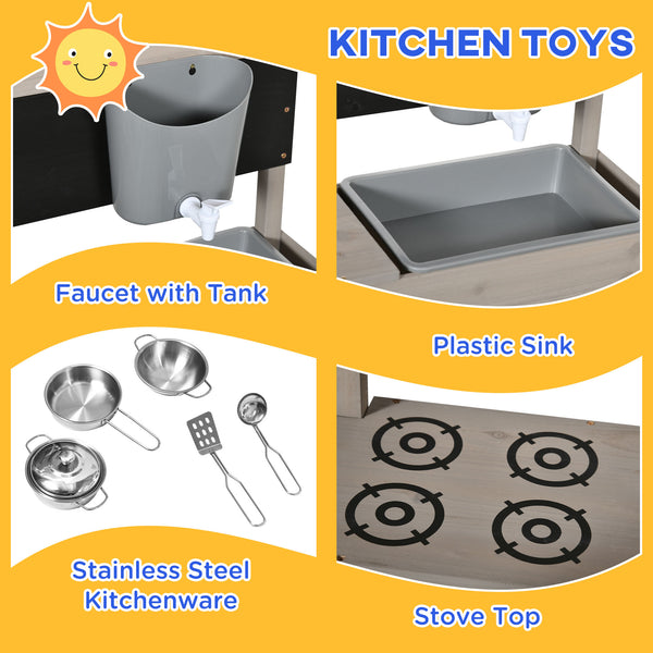 Sandbox with lid, kitchen, toys, seat and storage, gray