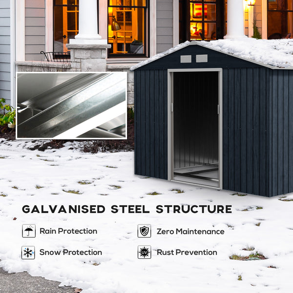Garden shed with foundation kit and double door, dark grey