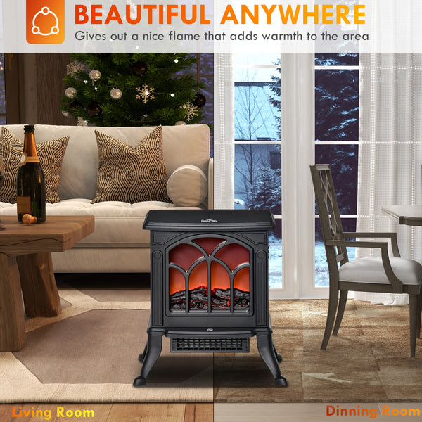 Freestanding Electric Fireplace with Realistic Flame 750W/1500W, Black